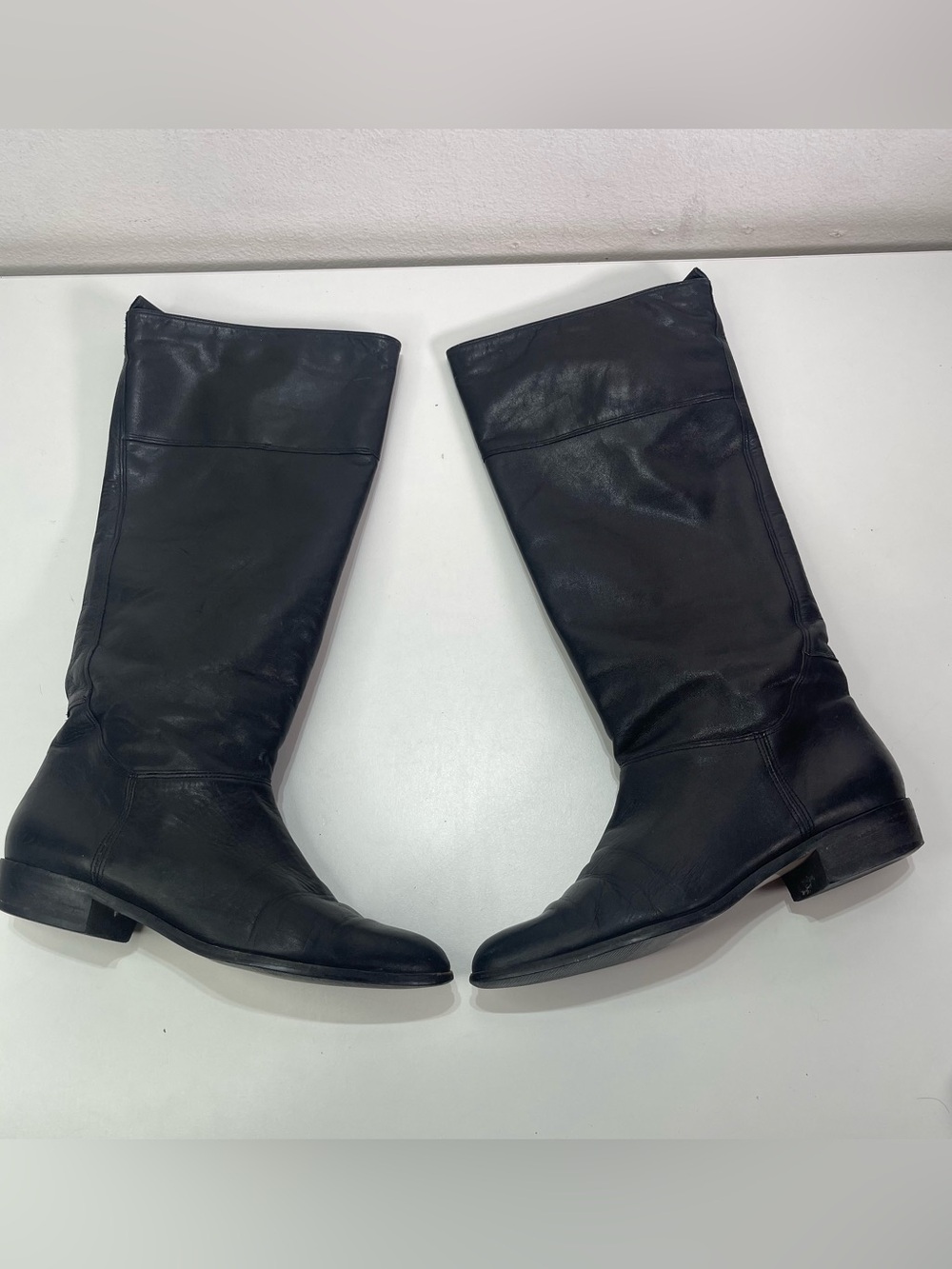 VTG Tall Boots Women's 8 Black Leather Dolcis Pointy Toe Knee High Equestrian
